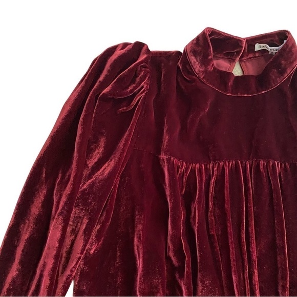 Reformation Dress Evora Velvet Long-Sleeve Keyhole Buttoned Mini Chianti 12 NWT - Picture 4 of 9